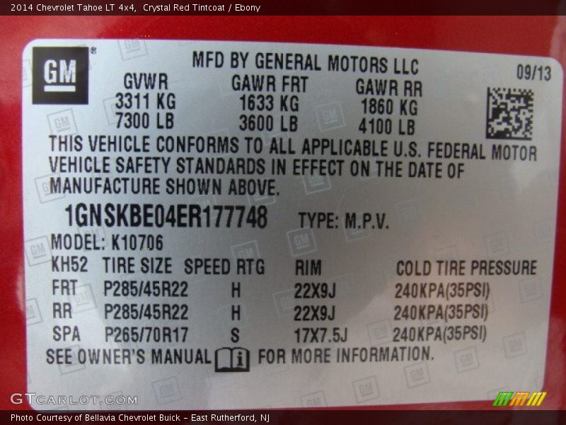 Crystal Red Tintcoat / Ebony 2014 Chevrolet Tahoe LT 4x4