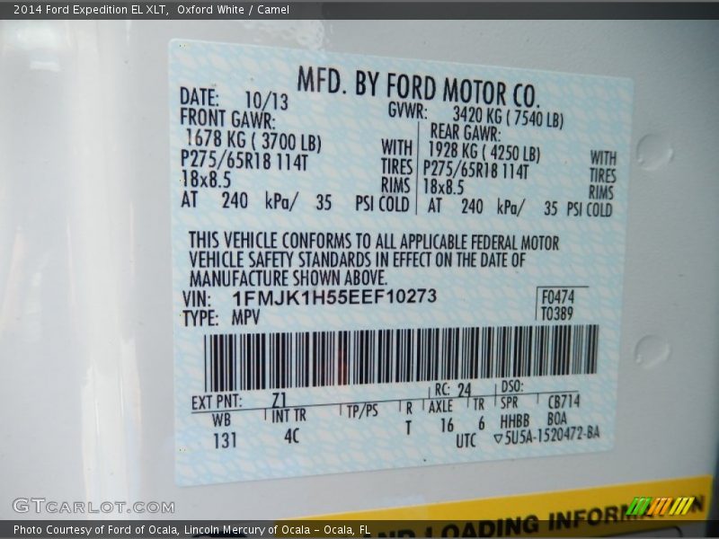 Oxford White / Camel 2014 Ford Expedition EL XLT