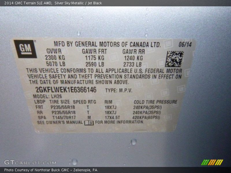 Silver Sky Metallic / Jet Black 2014 GMC Terrain SLE AWD