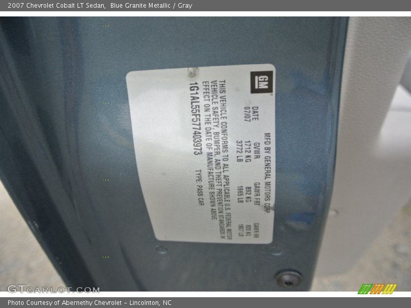 Blue Granite Metallic / Gray 2007 Chevrolet Cobalt LT Sedan