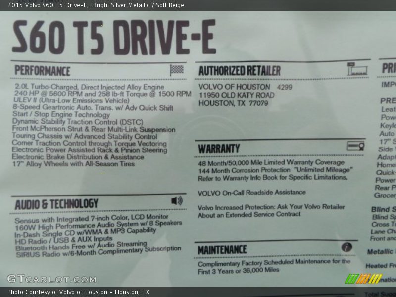 Bright Silver Metallic / Soft Beige 2015 Volvo S60 T5 Drive-E