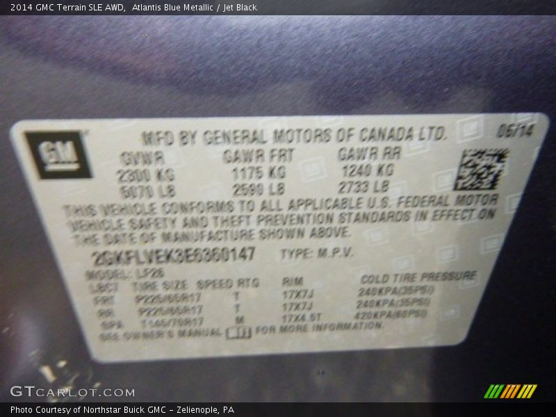Atlantis Blue Metallic / Jet Black 2014 GMC Terrain SLE AWD