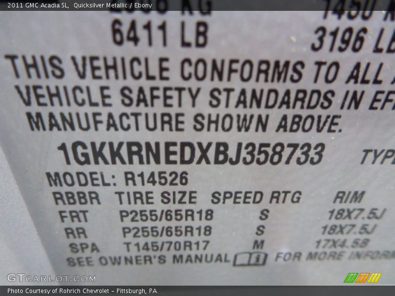 Quicksilver Metallic / Ebony 2011 GMC Acadia SL