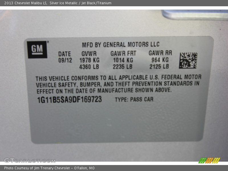 Silver Ice Metallic / Jet Black/Titanium 2013 Chevrolet Malibu LS