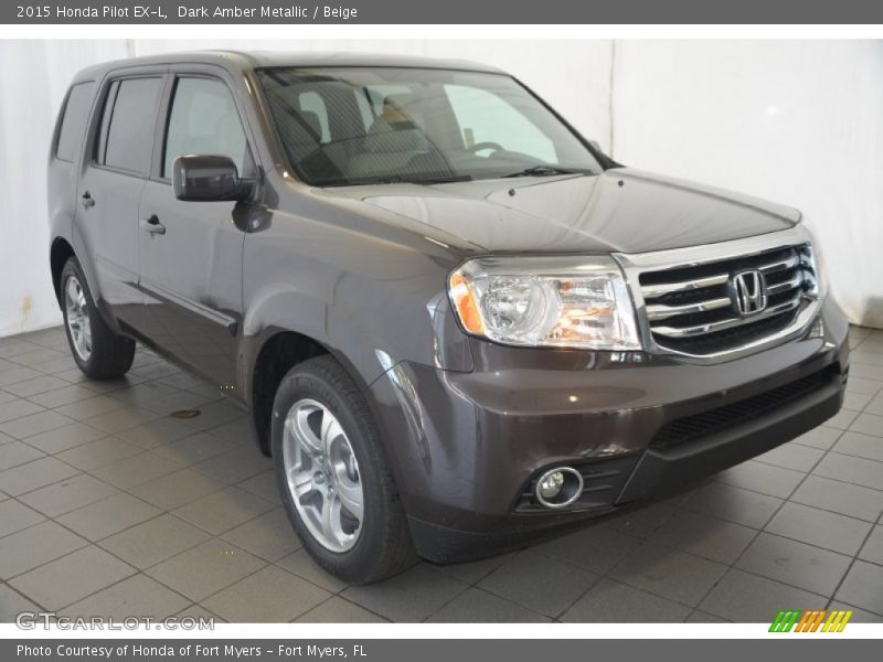 Dark Amber Metallic / Beige 2015 Honda Pilot EX-L