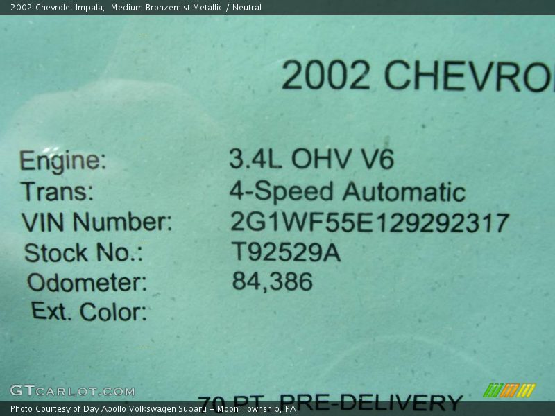 Medium Bronzemist Metallic / Neutral 2002 Chevrolet Impala