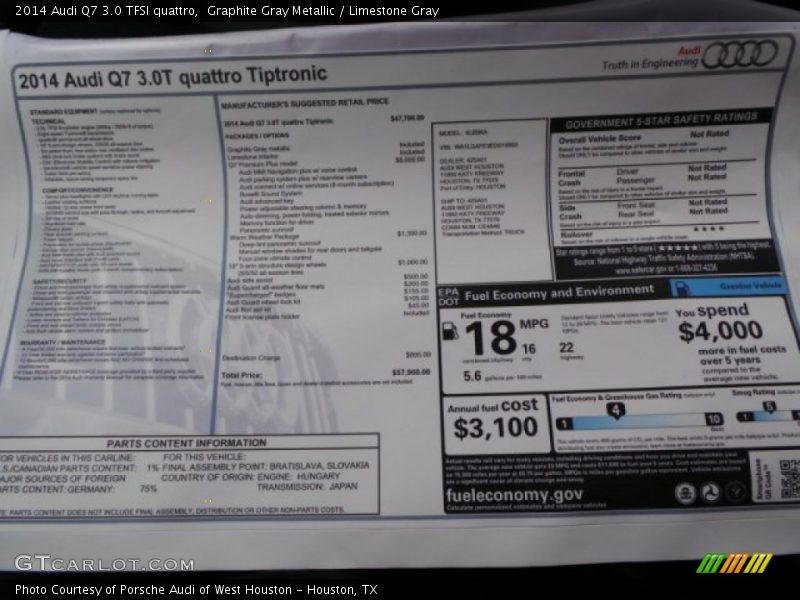  2014 Q7 3.0 TFSI quattro Window Sticker