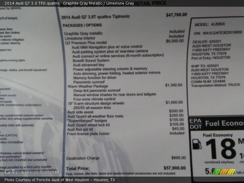  2014 Q7 3.0 TFSI quattro Window Sticker