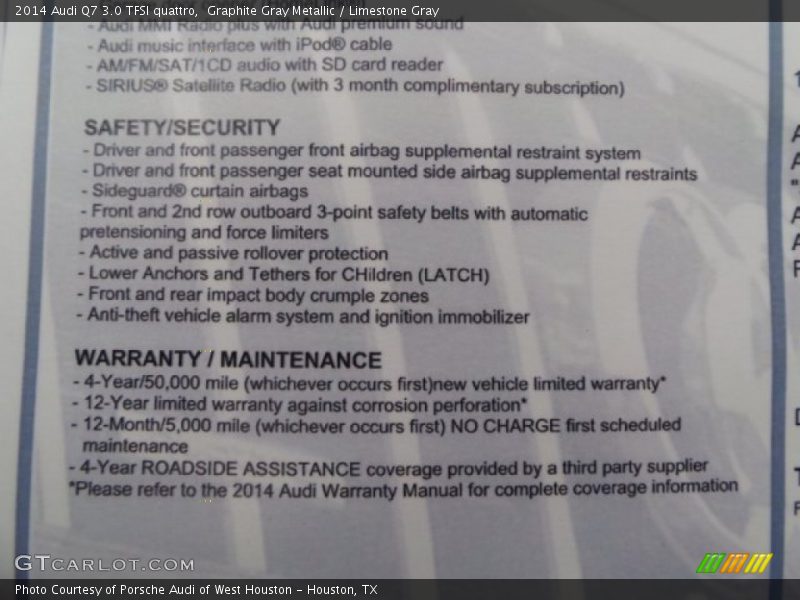  2014 Q7 3.0 TFSI quattro Window Sticker