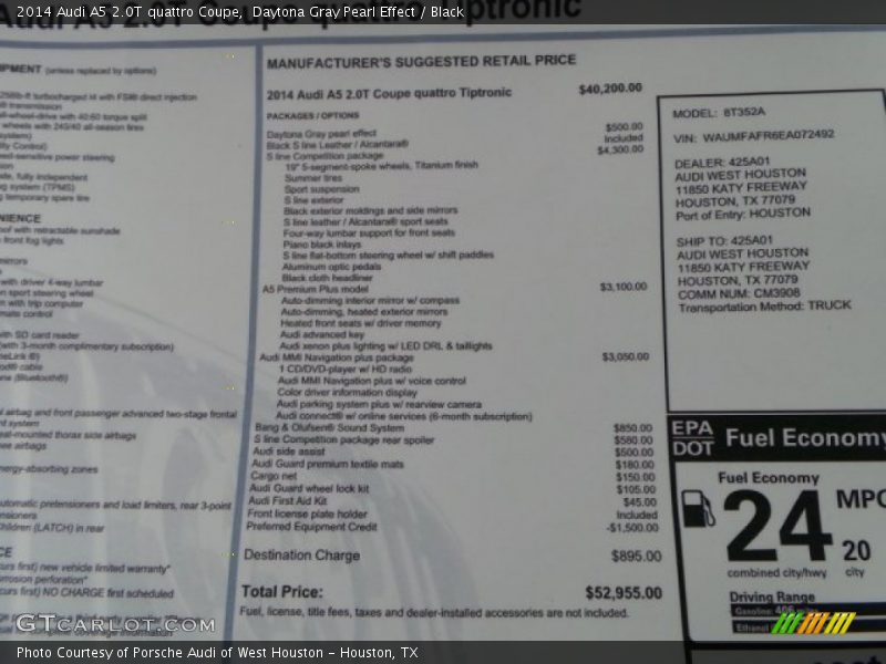 Daytona Gray Pearl Effect / Black 2014 Audi A5 2.0T quattro Coupe