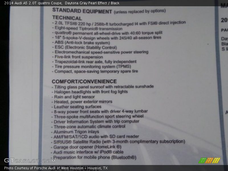 Daytona Gray Pearl Effect / Black 2014 Audi A5 2.0T quattro Coupe