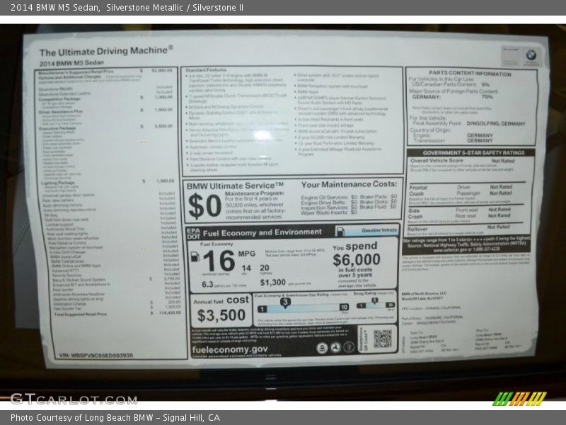  2014 M5 Sedan Window Sticker