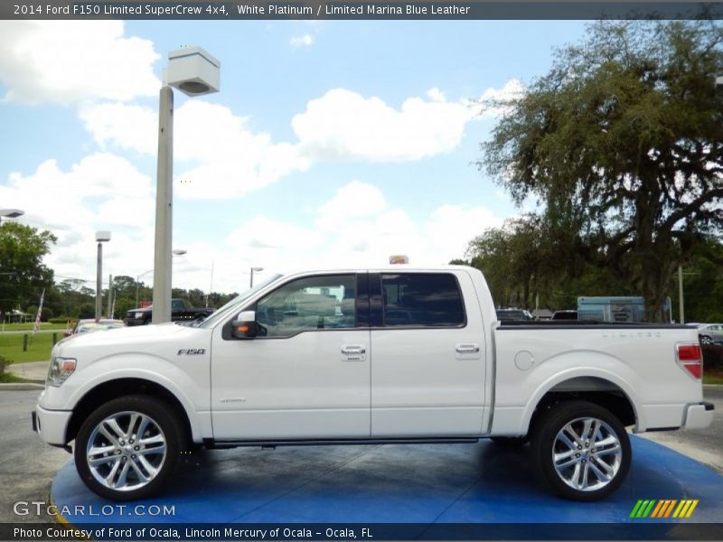 White Platinum / Limited Marina Blue Leather 2014 Ford F150 Limited SuperCrew 4x4