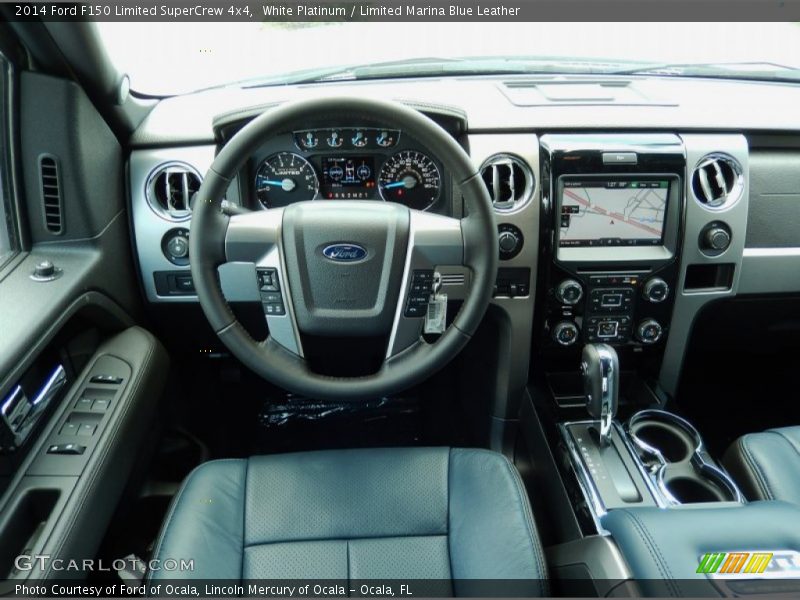White Platinum / Limited Marina Blue Leather 2014 Ford F150 Limited SuperCrew 4x4