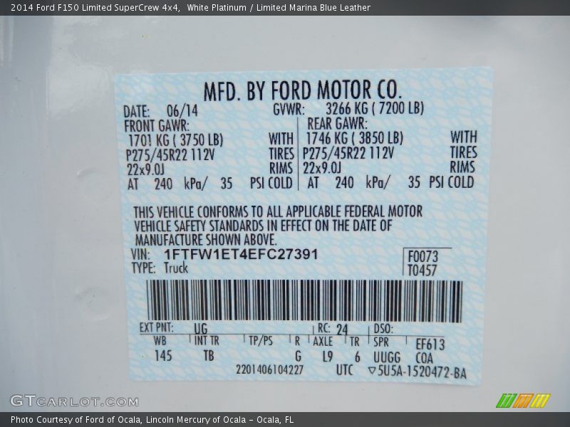 White Platinum / Limited Marina Blue Leather 2014 Ford F150 Limited SuperCrew 4x4
