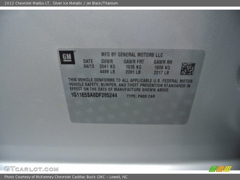 Silver Ice Metallic / Jet Black/Titanium 2013 Chevrolet Malibu LT