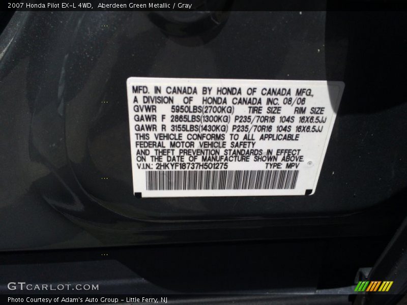 Aberdeen Green Metallic / Gray 2007 Honda Pilot EX-L 4WD