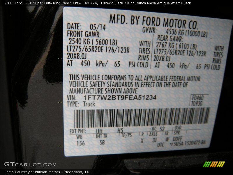 2015 F250 Super Duty King Ranch Crew Cab 4x4 Tuxedo Black Color Code UH