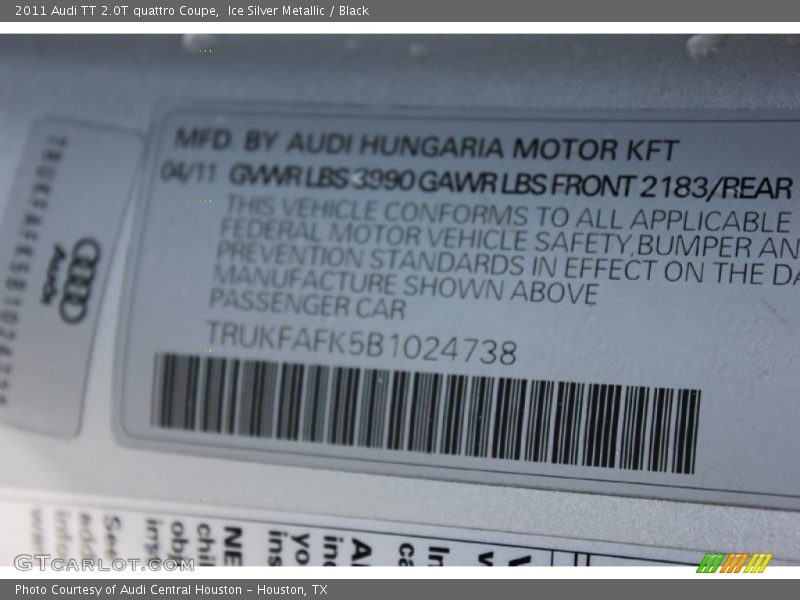 Ice Silver Metallic / Black 2011 Audi TT 2.0T quattro Coupe