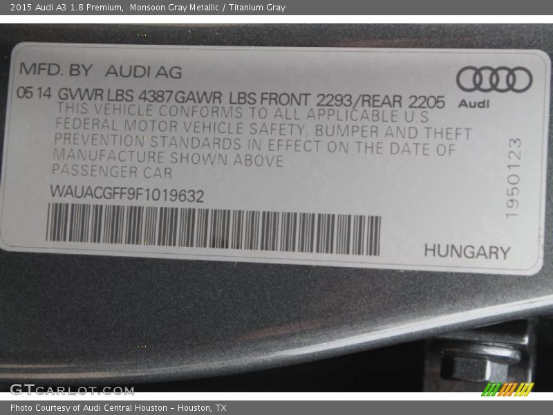 Monsoon Gray Metallic / Titanium Gray 2015 Audi A3 1.8 Premium