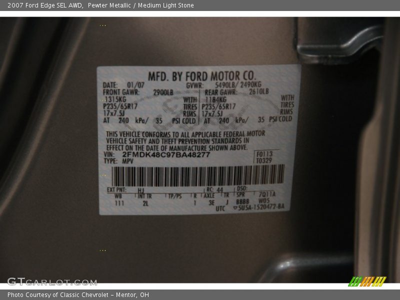 Pewter Metallic / Medium Light Stone 2007 Ford Edge SEL AWD