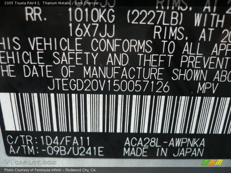 Titanium Metallic / Dark Charcoal 2005 Toyota RAV4 S