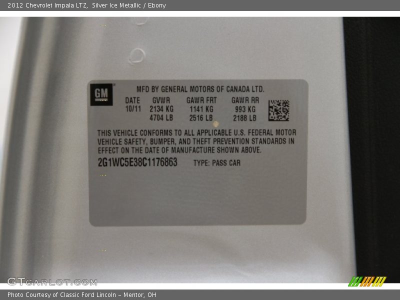 Silver Ice Metallic / Ebony 2012 Chevrolet Impala LTZ