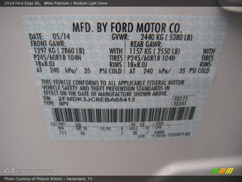 White Platinum / Medium Light Stone 2014 Ford Edge SEL