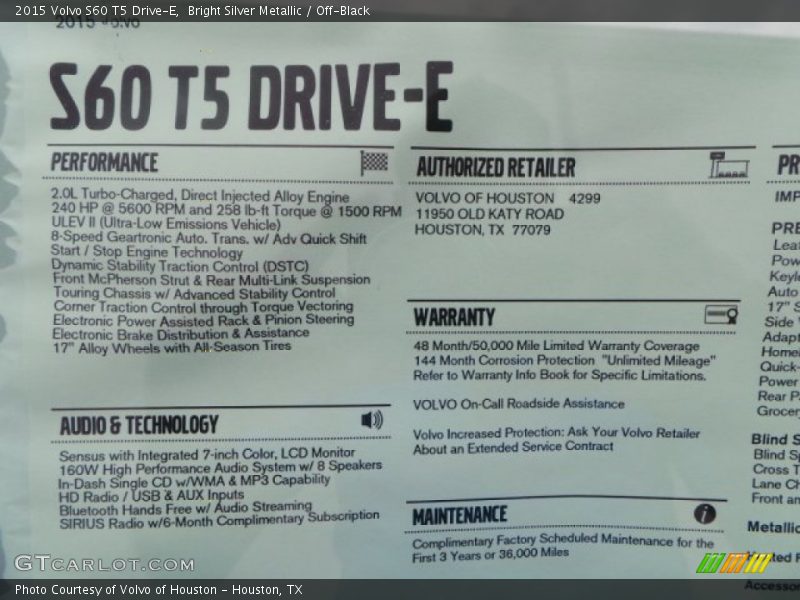 Bright Silver Metallic / Off-Black 2015 Volvo S60 T5 Drive-E