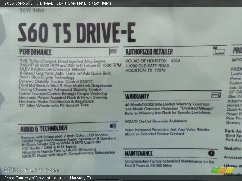 Savile Grey Metallic / Soft Beige 2015 Volvo S60 T5 Drive-E