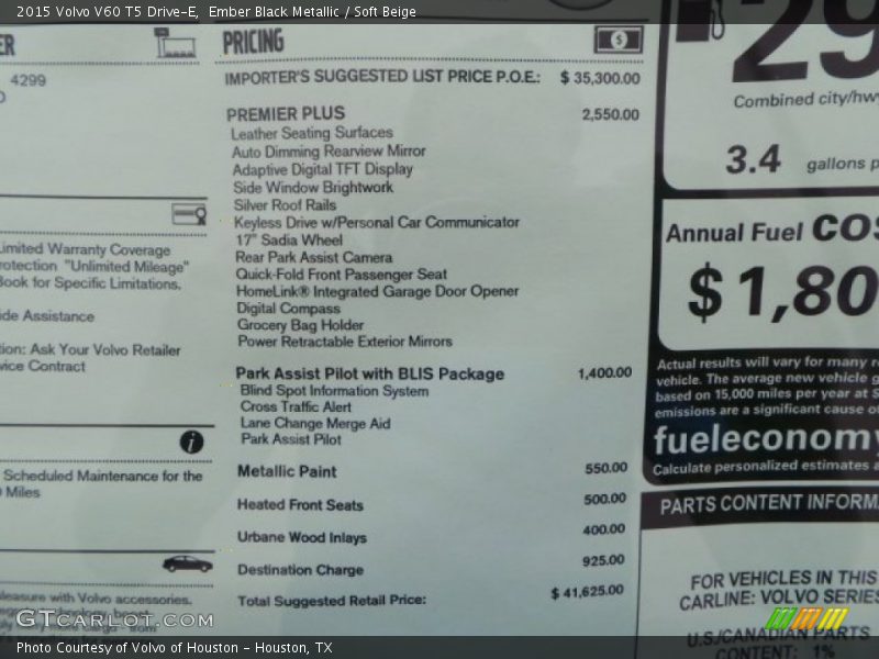 Ember Black Metallic / Soft Beige 2015 Volvo V60 T5 Drive-E