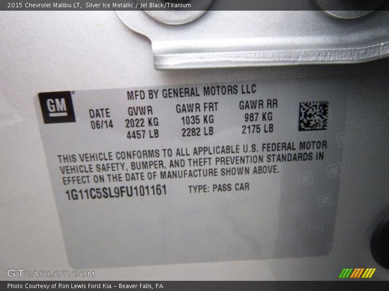 Silver Ice Metallic / Jet Black/Titanium 2015 Chevrolet Malibu LT