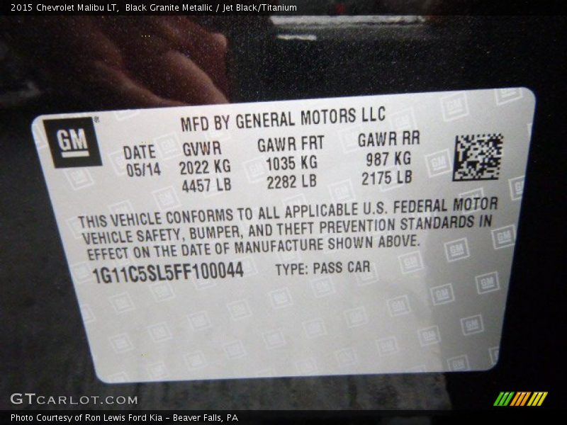 Black Granite Metallic / Jet Black/Titanium 2015 Chevrolet Malibu LT