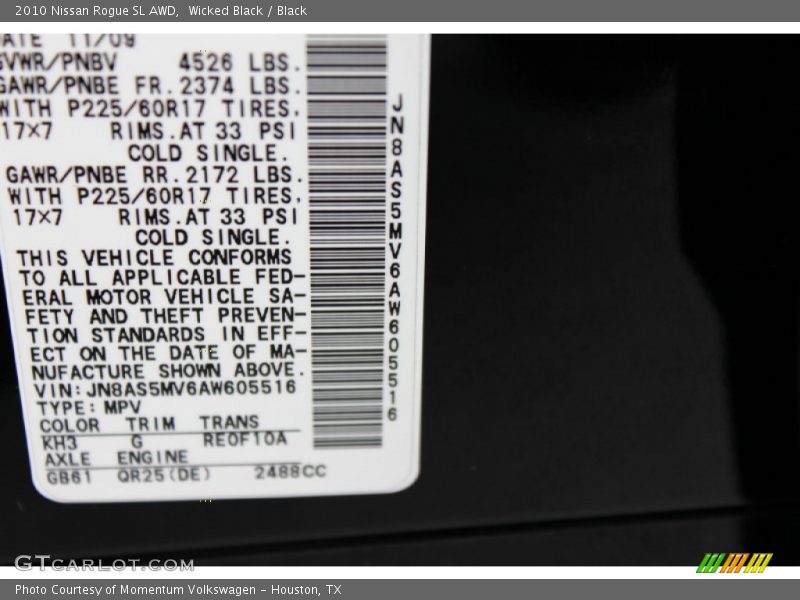 Wicked Black / Black 2010 Nissan Rogue SL AWD