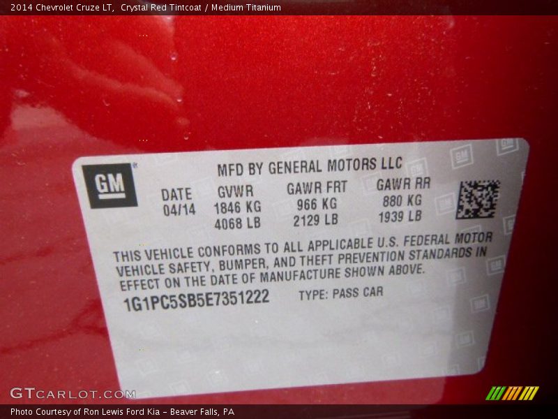 Crystal Red Tintcoat / Medium Titanium 2014 Chevrolet Cruze LT