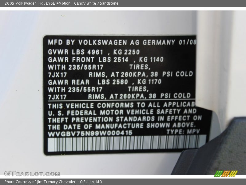 Candy White / Sandstone 2009 Volkswagen Tiguan SE 4Motion