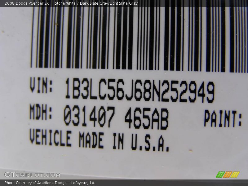 Stone White / Dark Slate Gray/Light Slate Gray 2008 Dodge Avenger SXT