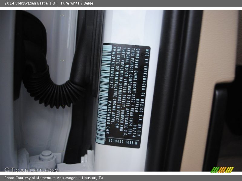 Pure White / Beige 2014 Volkswagen Beetle 1.8T