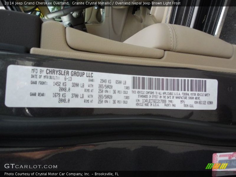 Granite Crystal Metallic / Overland Nepal Jeep Brown Light Frost 2014 Jeep Grand Cherokee Overland
