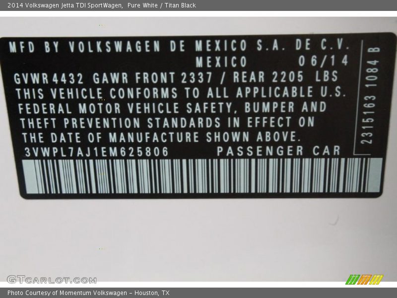 Pure White / Titan Black 2014 Volkswagen Jetta TDI SportWagen