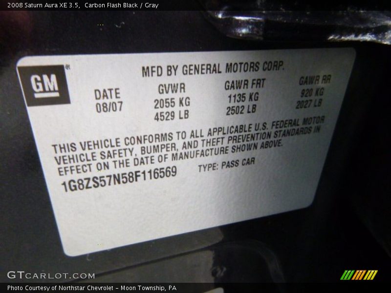 Carbon Flash Black / Gray 2008 Saturn Aura XE 3.5