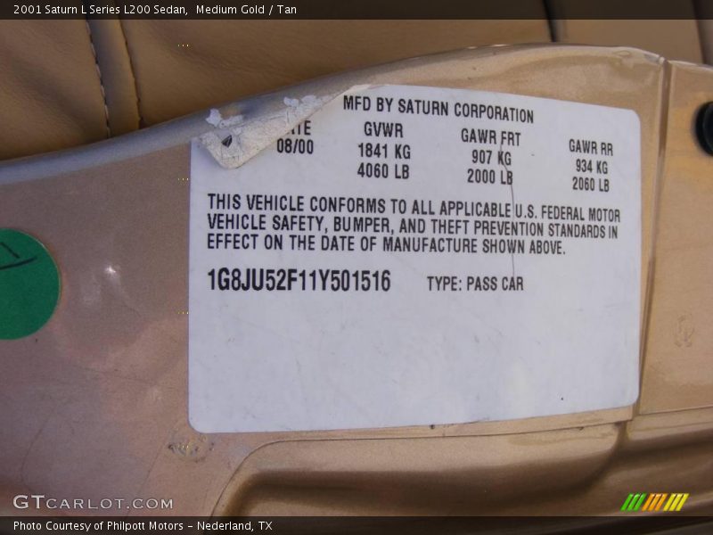 Medium Gold / Tan 2001 Saturn L Series L200 Sedan