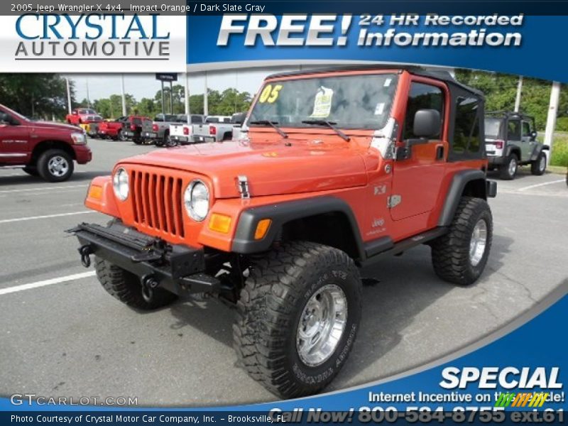 Impact Orange / Dark Slate Gray 2005 Jeep Wrangler X 4x4