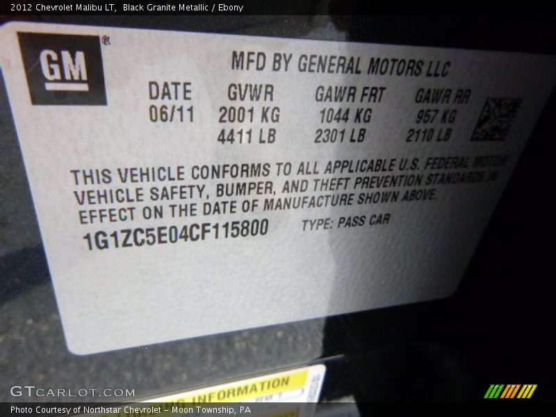 Black Granite Metallic / Ebony 2012 Chevrolet Malibu LT