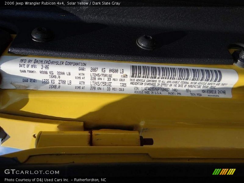 Solar Yellow / Dark Slate Gray 2006 Jeep Wrangler Rubicon 4x4