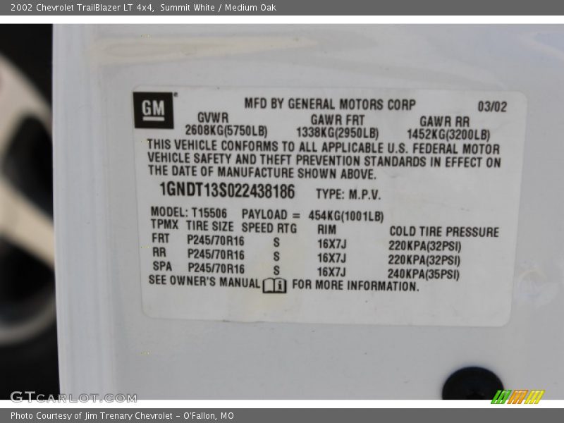 Summit White / Medium Oak 2002 Chevrolet TrailBlazer LT 4x4