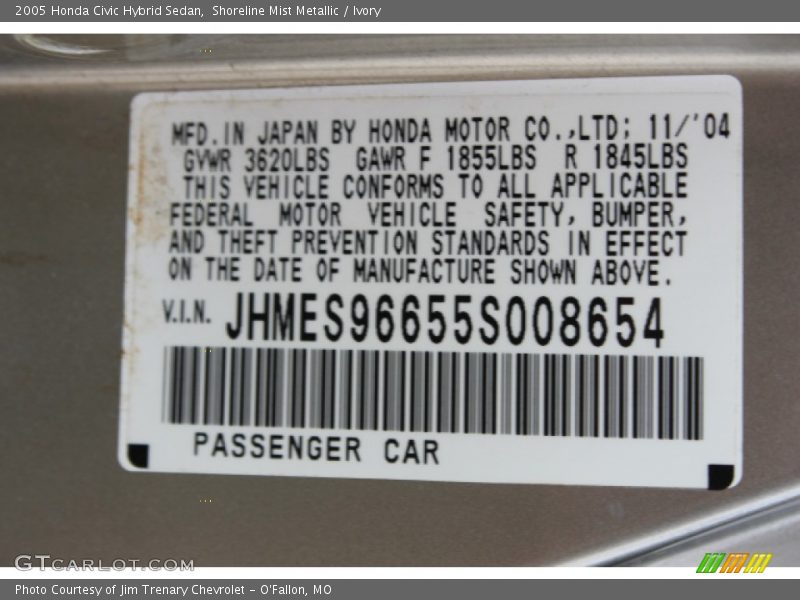 Shoreline Mist Metallic / Ivory 2005 Honda Civic Hybrid Sedan