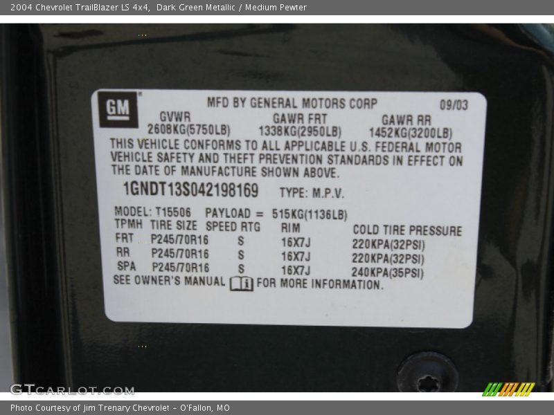 Dark Green Metallic / Medium Pewter 2004 Chevrolet TrailBlazer LS 4x4