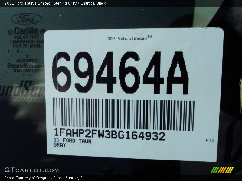 Sterling Grey / Charcoal Black 2011 Ford Taurus Limited
