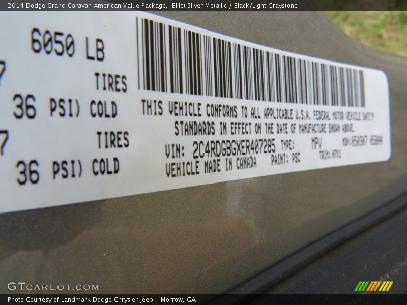 Billet Silver Metallic / Black/Light Graystone 2014 Dodge Grand Caravan American Value Package